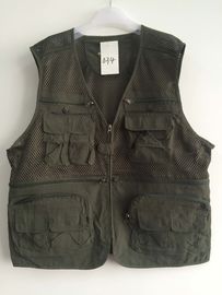 Fishing vest 034 in taslan fabric, olive green color, water proof, quick dry, S-3XL