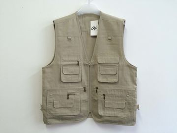Mens classic vest in 100% polyester washed fabric, washed beige, S-3XL