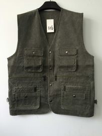 vest, waistcoat, mens vest, 100% polyester, washed fabric, fishing vest, olive, S-3XL