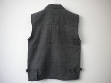mens vest in 100% polyester, washed fabric, black, fishing vest, S-3XL