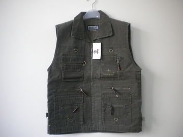 vest, mens vest in 100% polyester, washed fabric, black, fishing vest, casual vest