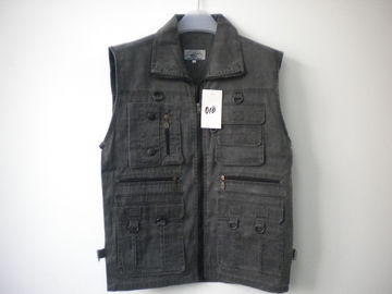 mens vest in 100% polyester, washed fabric, black, fishing vest, S-3XL