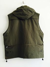 Fishing vest 033 with hood in taslan fabric, olive green color, water proof, quick dry, S-3XL