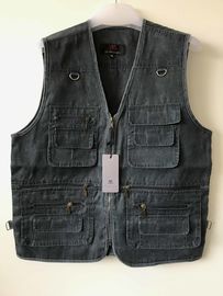 Mens classic vest in 100% polyester washed fabric, washed blue color, S-3XL