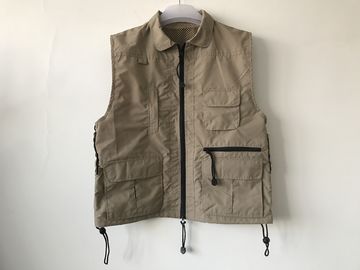 Fishing vest 033 no hood in taslan fabric, khaki color, water proof, quick dry, S-3XL