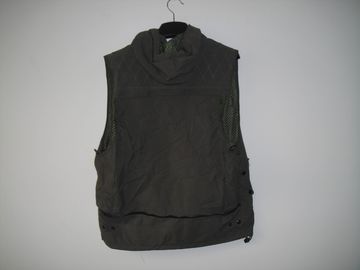 Fishing vest 033 with hood in taslan fabric, olive green color, water proof, quick dry, S-3XL
