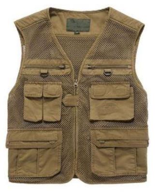 Net vest 034 in taslan fabric, fishing vest, olive green/khaki/white color, quick dry, S-3XL