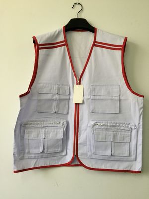vest, mens vest, waistcoat 011W in T/C 65/35 fabric, white color, fishing vest, casual vest