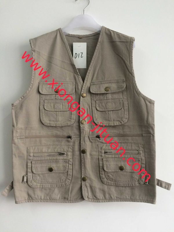 vest, waistcoat, mens vest 012 in 100% cotton fabric, fishing vest, beige color, S-3XL