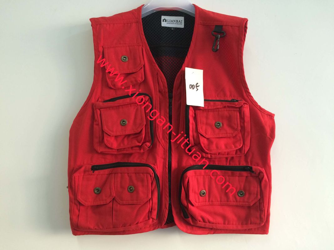 vest, photography vest, mens vest 005 in T/C 65/35 fabric, red color, fishing vest, casual vest