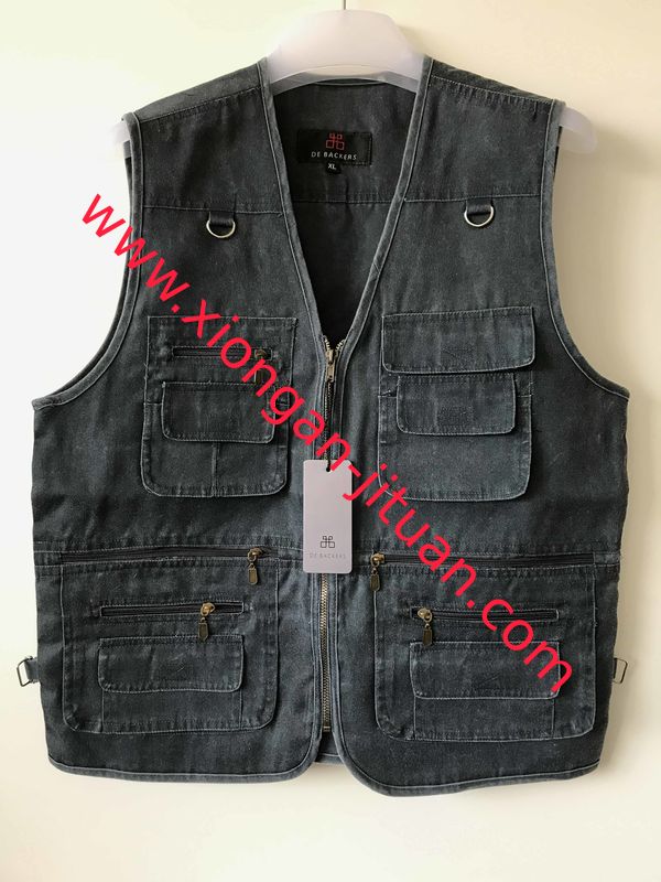 Mens classic vest in 100% polyester washed fabric, washed blue color, S-3XL