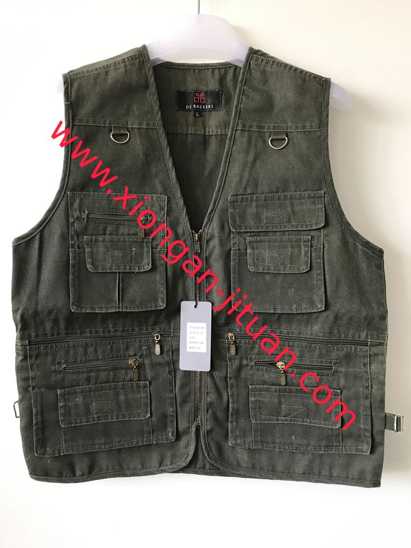 Mens classic vest in 100% polyester washed fabric, washed green color, S-3XL