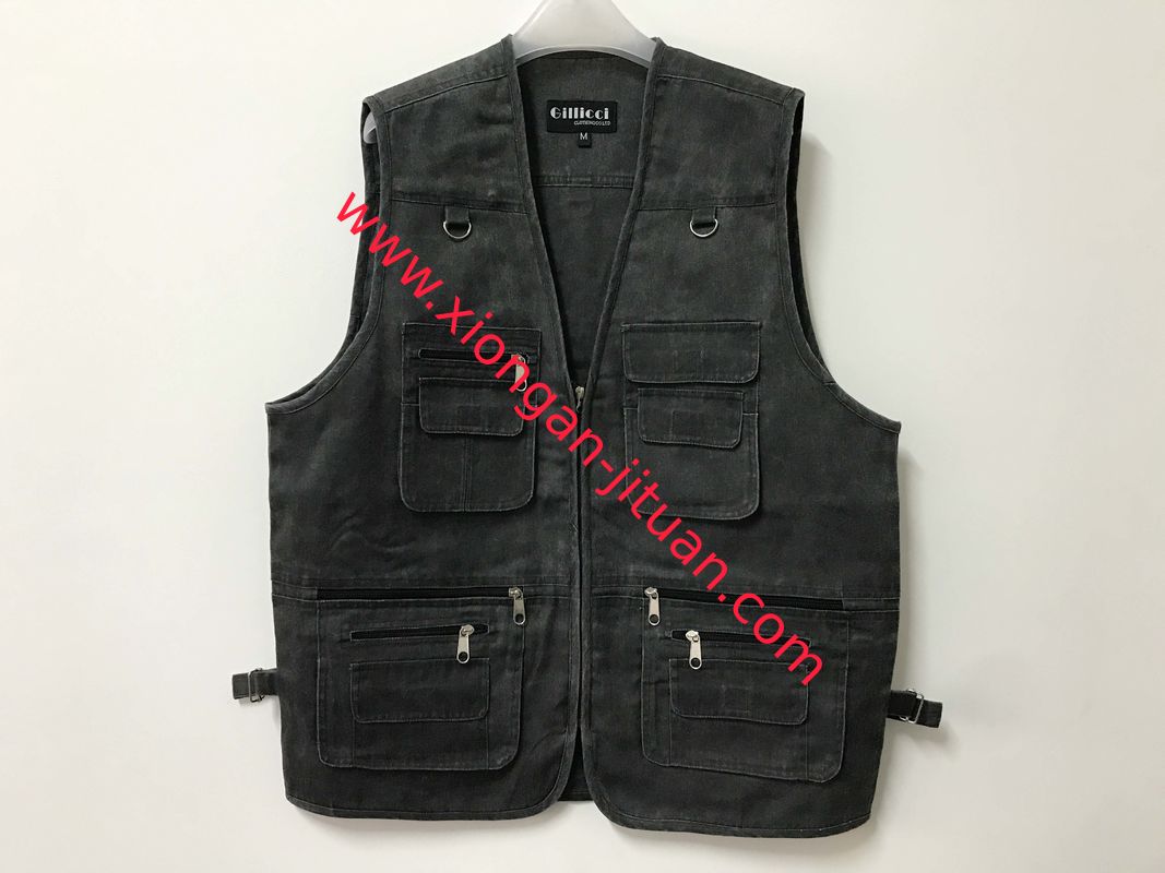 Mens classic vest，mens waist coat, vest in 100% polyester washed fabric, washed charcoal/dark grey colour, S-3XL