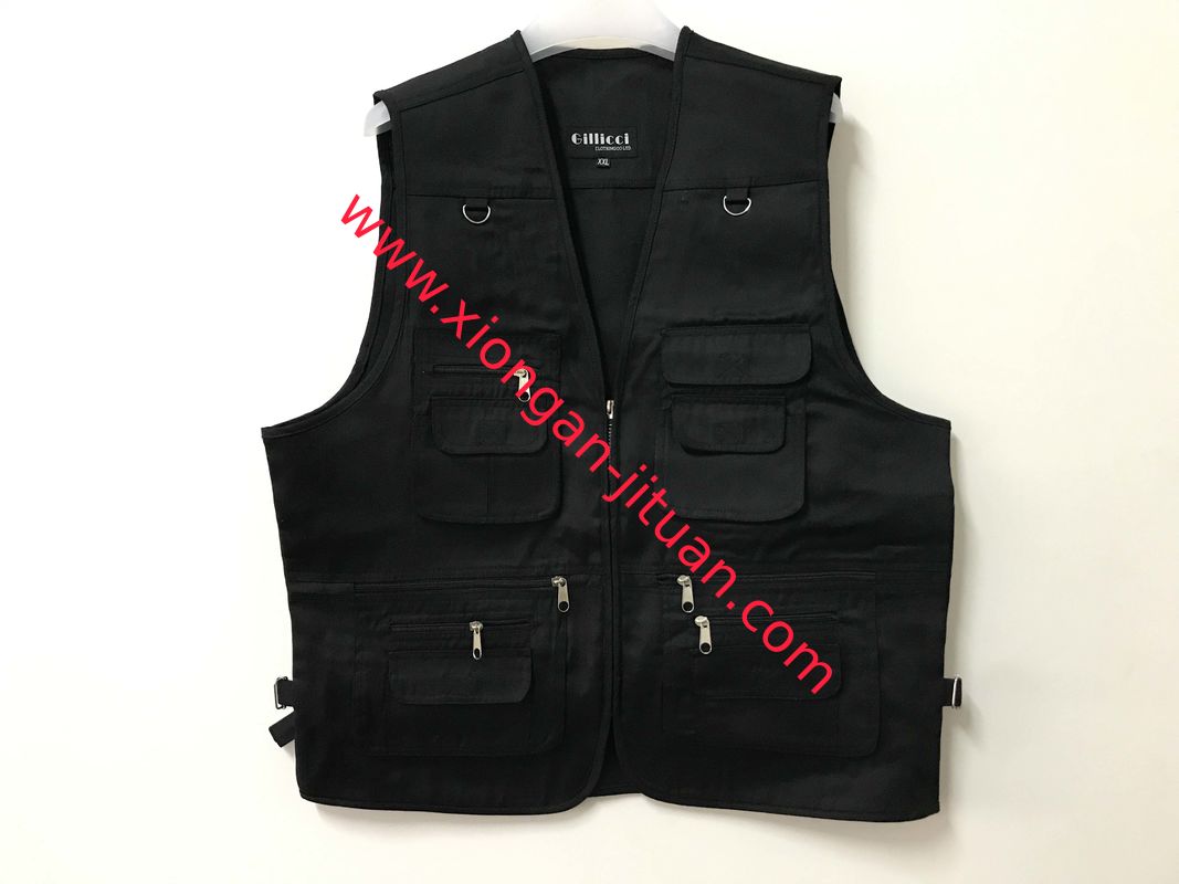 Mens classic vest，mens waist coat, vest in 100% polyester washed fabric, washed black color, S-3XL