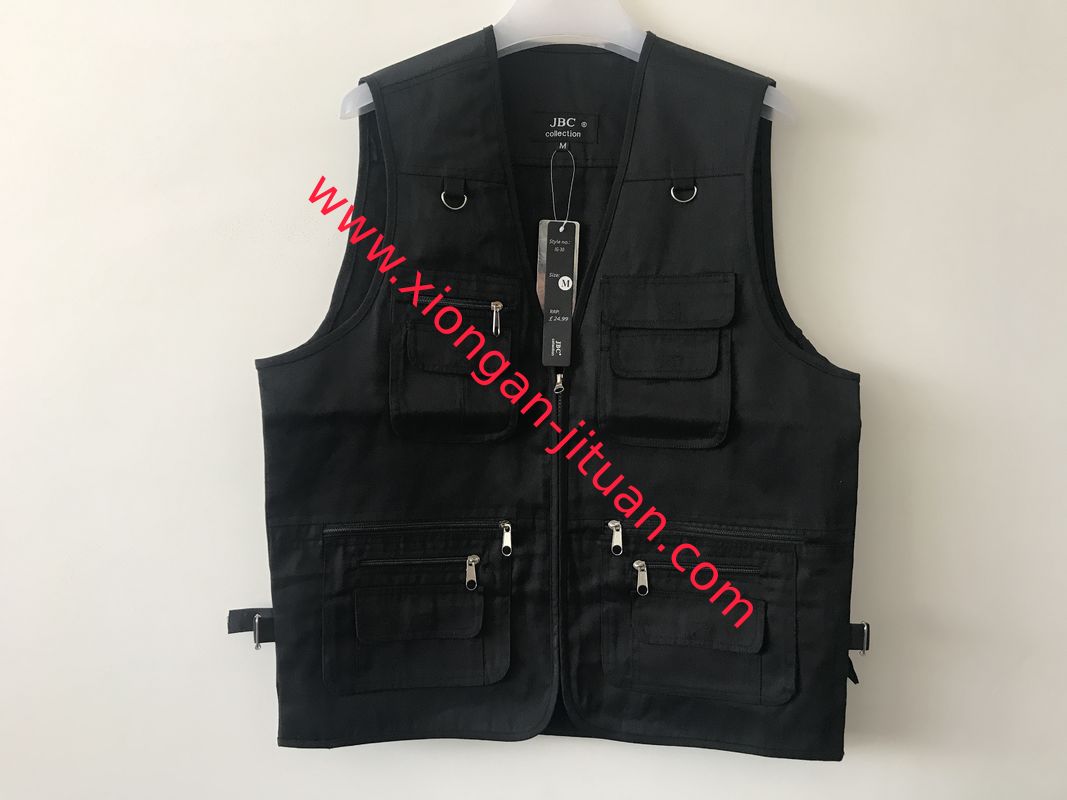 Mens classic vest，mens waist coat, vest in 100% polyester washed fabric, washed black colour, S-3XL