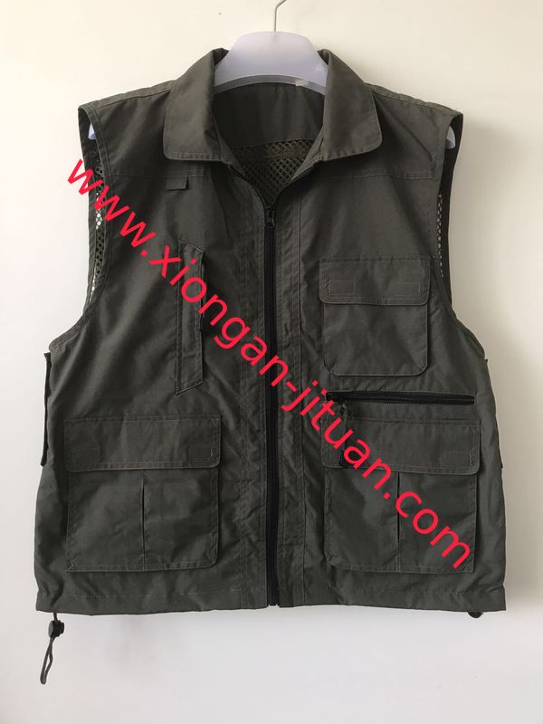 Fishing vest 033 no hood in taslan fabric, olive green color, water proof, quick dry, S-3XL