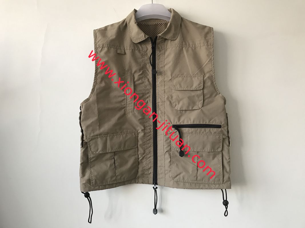 Fishing vest 033 no hood in taslan fabric, khaki color, water proof, quick dry, S-3XL