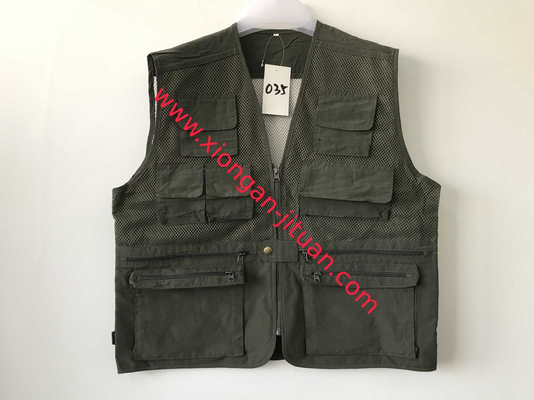 Net vest 035 in taslan fabric fabric, fishing vest, olive green color, water proof, quick dry function, S-3XL