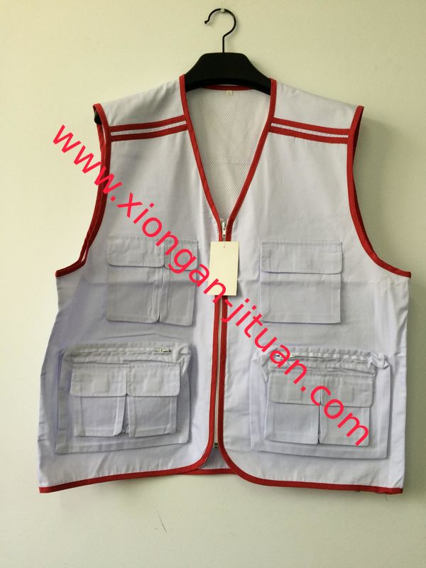 vest, mens vest, waistcoat 011W in T/C 65/35 fabric, white color, fishing vest, casual vest
